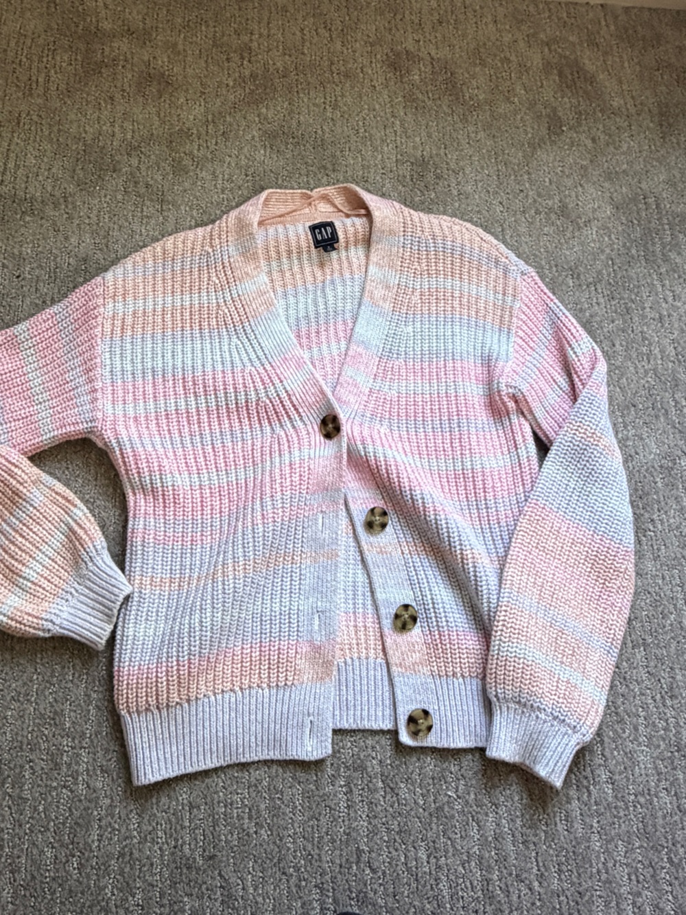 GAP Pastel Pink & Cream Striped Knit Cardigan